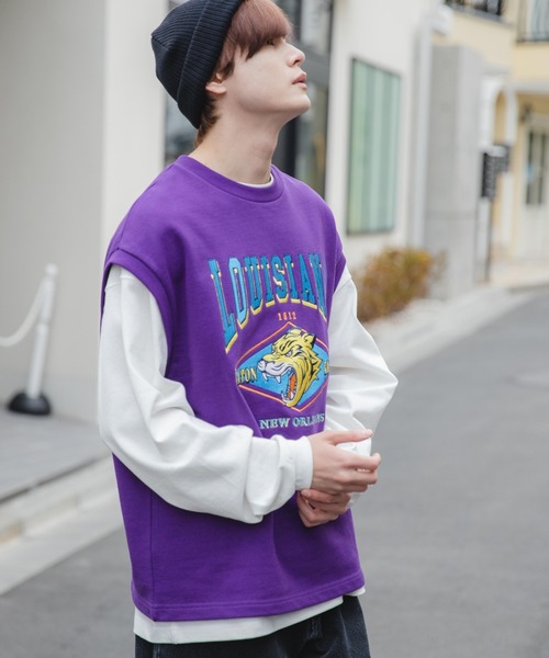 WEGO（ウィゴー）の「WEGO/ヘビーウエイト チームロゴ刺繍ルーズベスト（ベスト・メンズ・杢グレー/パープル/ブラック/ダークグリーン・FREE）」の21枚目の写真