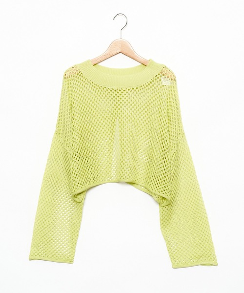 AS KNOW AS PINKY（アズノゥアズピンキー）の「重ねて見せてメッシュプルオーバー（ニット/セーター・レディース・ブラック/ベージュ/ライム/ライトブルー・FREE）」の3枚目の写真