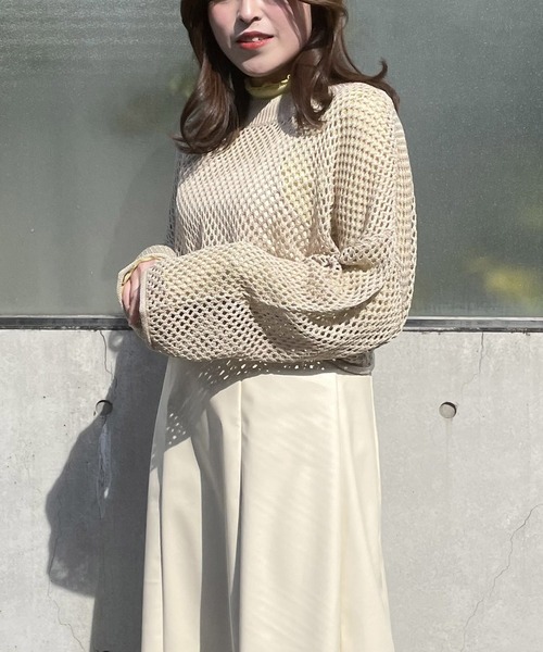 AS KNOW AS PINKY（アズノゥアズピンキー）の「重ねて見せてメッシュプルオーバー（ニット/セーター・レディース・ブラック/ベージュ/ライム/ライトブルー・FREE）」の5枚目の写真