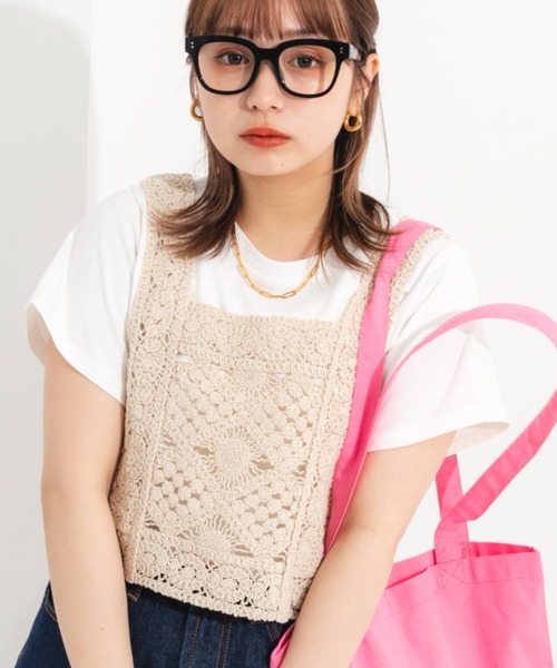 nemne store(ネンネストア)の「【2点セット】アソートかぎ針ビスチェ+Tシャツセット(ニット/セーター・レディース・ブラック/オレンジ/ブルー/キナリ・フリー)」の2枚目の写真