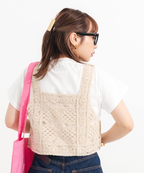 nemne store リボンビスチェシャツ セール】【2点セット】アソートかぎ針ビスチェ＋Tシャツセット