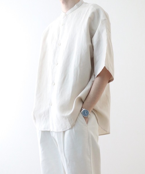 y/m by kitsune(イムバイキツネ)の「リネンレーヨンバンドカラーシャツ(シャツ/ブラウス・メンズ・ベージュ/ネイビー・LARGE/MEDIUM)」の8枚目の写真