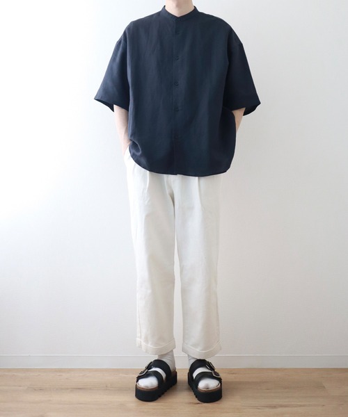 y/m by kitsune(イムバイキツネ)の「リネンレーヨンバンドカラーシャツ(シャツ/ブラウス・メンズ・ベージュ/ネイビー・LARGE/MEDIUM)」の13枚目の写真