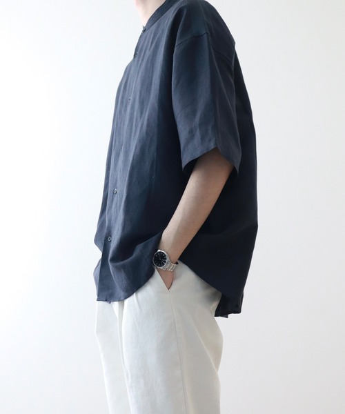 y/m by kitsune(イムバイキツネ)の「リネンレーヨンバンドカラーシャツ(シャツ/ブラウス・メンズ・ベージュ/ネイビー・LARGE/MEDIUM)」の15枚目の写真