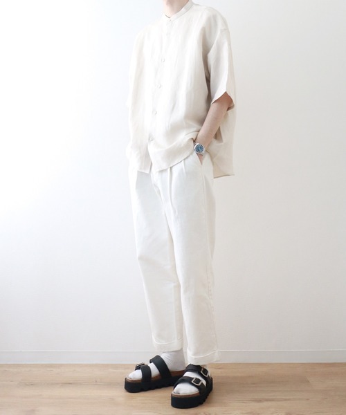 y/m by kitsune(イムバイキツネ)の「リネンレーヨンバンドカラーシャツ(シャツ/ブラウス・メンズ・ベージュ/ネイビー・LARGE/MEDIUM)」の10枚目の写真