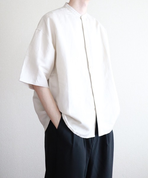 y/m by kitsune(イムバイキツネ)の「リネンレーヨンバンドカラーシャツ(シャツ/ブラウス・メンズ・ベージュ/ネイビー・LARGE/MEDIUM)」の11枚目の写真