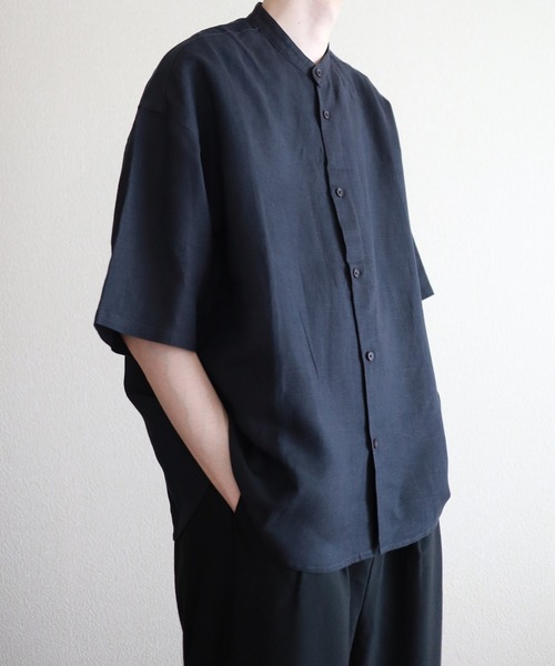 y/m by kitsune(イムバイキツネ)の「リネンレーヨンバンドカラーシャツ(シャツ/ブラウス・メンズ・ベージュ/ネイビー・LARGE/MEDIUM)」の6枚目の写真