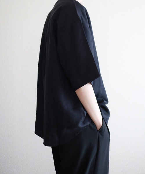 y/m by kitsune(イムバイキツネ)の「リネンレーヨンバンドカラーシャツ(シャツ/ブラウス・メンズ・ベージュ/ネイビー・LARGE/MEDIUM)」の14枚目の写真