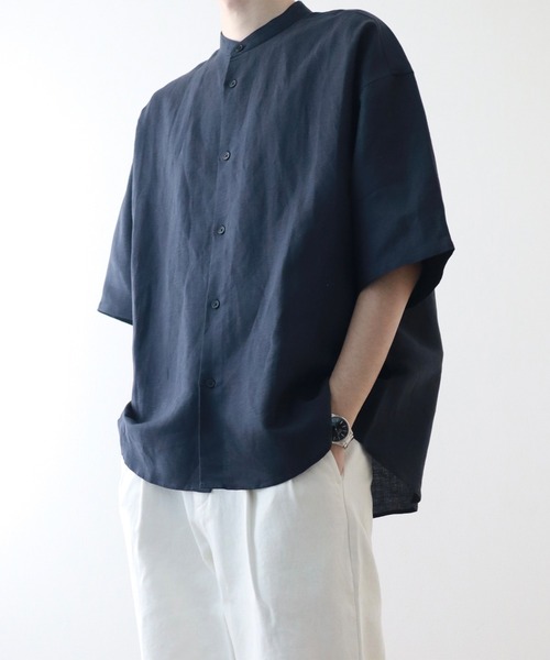 y/m by kitsune(イムバイキツネ)の「リネンレーヨンバンドカラーシャツ(シャツ/ブラウス・メンズ・ベージュ/ネイビー・LARGE/MEDIUM)」の7枚目の写真