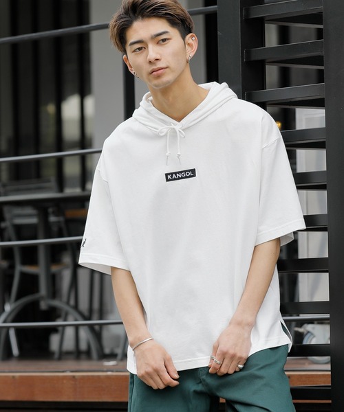KANGOL(カンゴール)の「KANGOL × A.S.M コラボ 16/- USAコットン オーバーサイズ ボックスロゴ 刺繍 半袖 パーカー(パーカー・メンズ・ホワイト/ベージュ/ブラック/サックスブルー・FREE)」の3枚目の写真