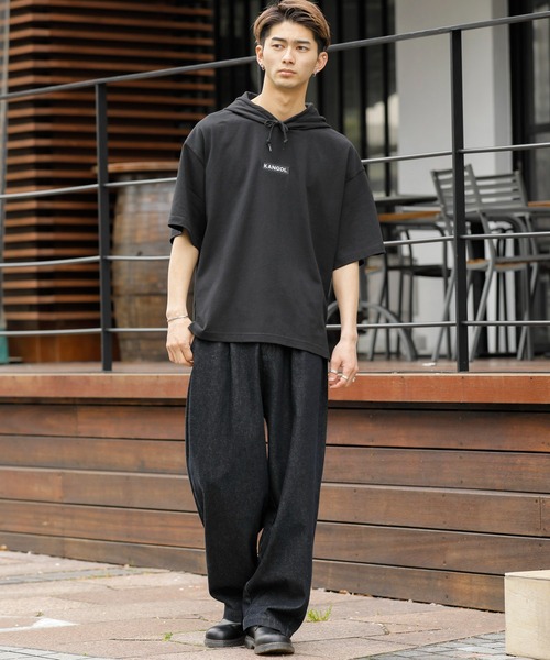 KANGOL(カンゴール)の「KANGOL × A.S.M コラボ 16/- USAコットン オーバーサイズ ボックスロゴ 刺繍 半袖 パーカー(パーカー・メンズ・ホワイト/ベージュ/ブラック/サックスブルー・FREE)」の10枚目の写真