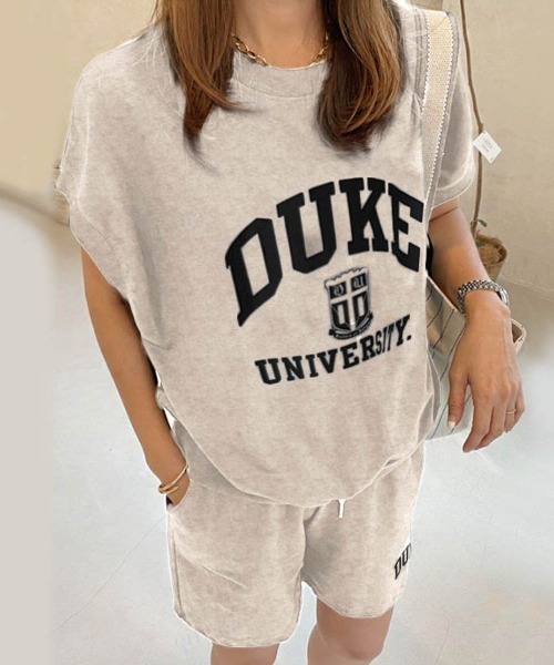 Dalfwin（ダールフィン）の「韓国ファッションDUKEロゴノースリ上下スウェットセットアップルームウェア（ルームウェア/パジャマ・レディース・オートミール/グレー/ミント・FREE）」の2枚目の写真