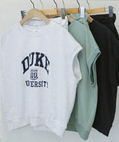 Duke 半袖スウェット 韓国ファッションDUKEロゴノースリ上下スウェットセットアップルーム