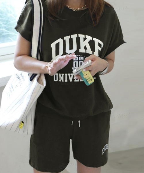 Dalfwin（ダールフィン）の「韓国ファッションDUKEロゴノースリ上下スウェットセットアップルームウェア（ルームウェア/パジャマ・レディース・オートミール/グレー/ミント・FREE）」の10枚目の写真