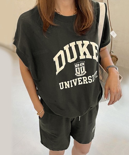 Dalfwin（ダールフィン）の「韓国ファッションDUKEロゴノースリ上下スウェットセットアップルームウェア（ルームウェア/パジャマ・レディース・オートミール/グレー/ミント・FREE）」の9枚目の写真