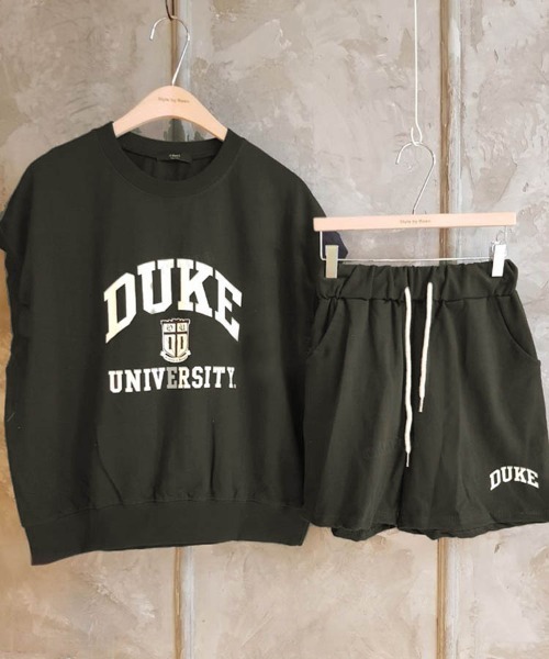 Dalfwin（ダールフィン）の「韓国ファッションDUKEロゴノースリ上下スウェットセットアップルームウェア（ルームウェア/パジャマ・レディース・オートミール/グレー/ミント・FREE）」の5枚目の写真