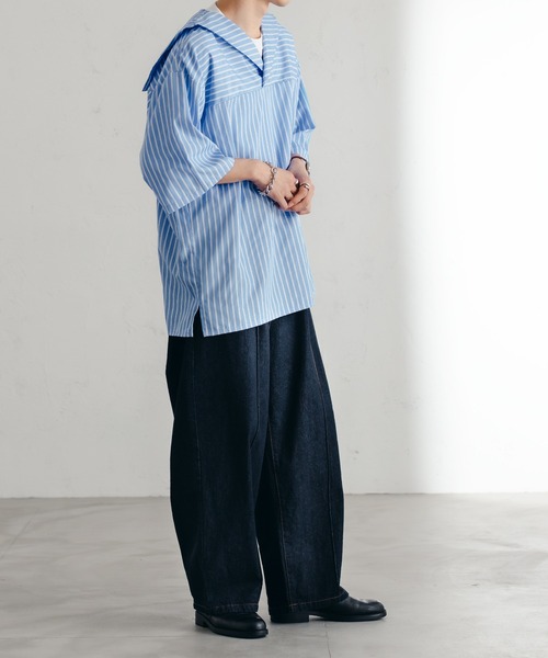 ロエフ ウール フラノ レギュラーカラーシャツ ターコイズブルー