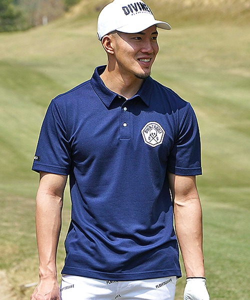 DIVINER GOLF】オリジナルスカルワッペンポロシャツ メンズ 半袖