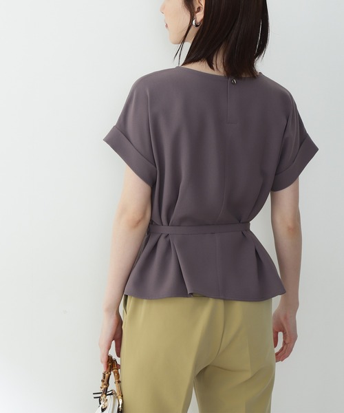 【追加生産】◆ボートネックペプラム半袖ブラウス