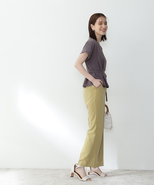 【追加生産】◆ボートネックペプラム半袖ブラウス