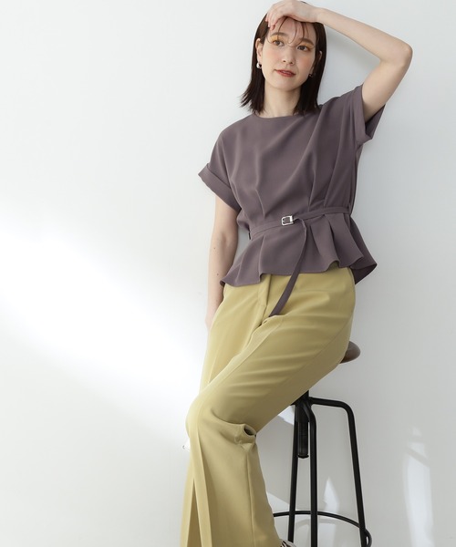 【追加生産】◆ボートネックペプラム半袖ブラウス