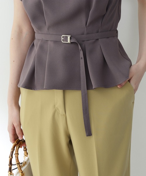 【追加生産】◆ボートネックペプラム半袖ブラウス