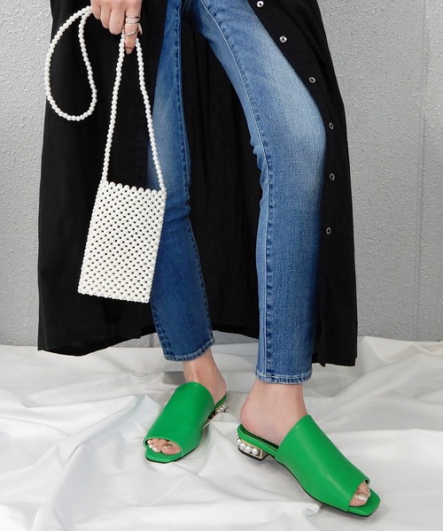 minia（ミニア）の「パールヒールミュール　◇（サンダル・レディース・ブラック/グリーン/ブルー/ベージュ・S/M/L/LL）」の4枚目の写真