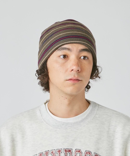 OVERRIDE(オーバーライド)の「OVERRIDE EX.FINE MERINO STRIPE WATCH(ニットキャップ/ビーニー・メンズ・パープル/ブラック/グリーン・57~59cm)」の3枚目の写真