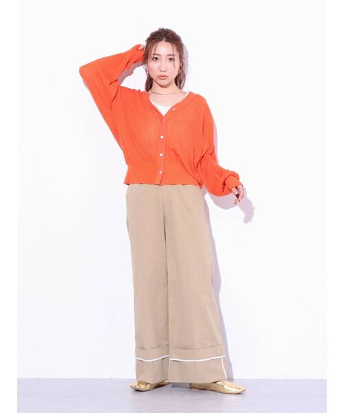 Ungrid（アングリッド）の「シアーボリュームニットカーデ（カーディガン/ボレロ・レディース・アイボリー/オレンジ/グリーン・FREE）」の4枚目の写真