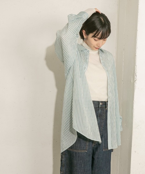 KBF（ケイビーエフ）の「ストライプシアーBIGシャツ（シャツ/ブラウス・レディース・ネイビー/ブラウン系その他/グリーン系その他/ブルー系その他・ONE）」の13枚目の写真