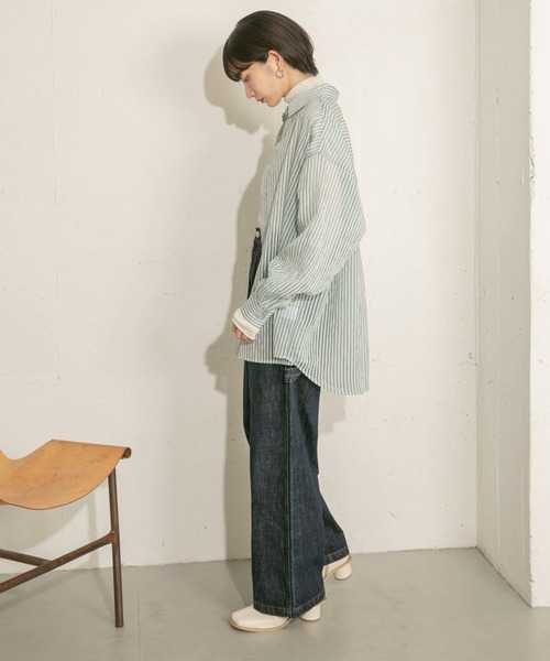 KBF（ケイビーエフ）の「ストライプシアーBIGシャツ（シャツ/ブラウス・レディース・ネイビー/ブラウン系その他/グリーン系その他/ブルー系その他・ONE）」の15枚目の写真