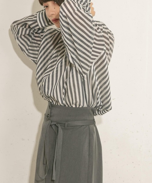 KBF（ケイビーエフ）の「ストライプシアーBIGシャツ（シャツ/ブラウス・レディース・ネイビー/ブラウン系その他/グリーン系その他/ブルー系その他・ONE）」の18枚目の写真