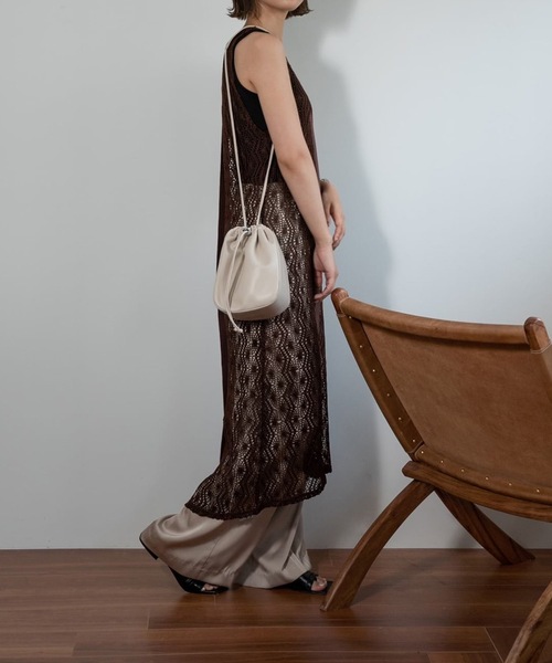 Amiur（エミレ）の「front tape lace knit ops（ワンピース・レディース・ブラウン/アイボリー・FREE）」の7枚目の写真