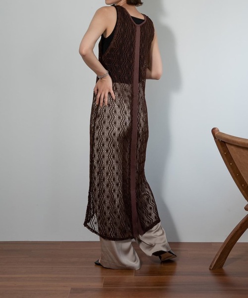 Amiur（エミレ）の「front tape lace knit ops（ワンピース・レディース・ブラウン/アイボリー・FREE）」の6枚目の写真