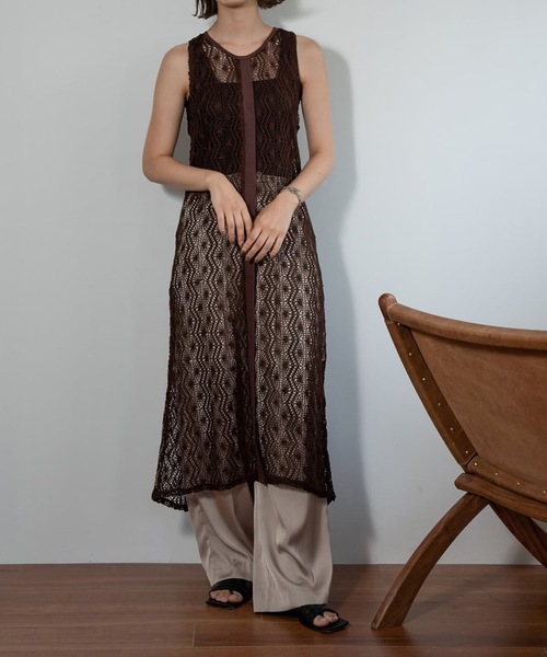 Amiur（エミレ）の「front tape lace knit ops（ワンピース・レディース・ブラウン/アイボリー・FREE）」の8枚目の写真