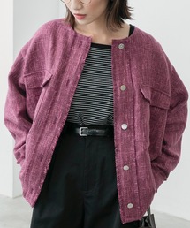 BONLECILL | ツイードフリンジノーカラージャケット(ノーカラージャケット)