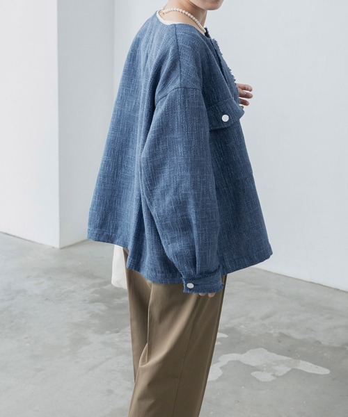 BONLECILL（ボンルシール）の「ツイードフリンジノーカラージャケット