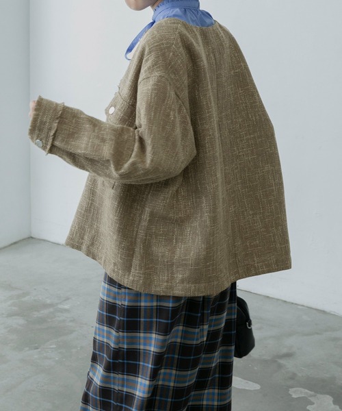 coomb クーム　ツイードジャケット　フリンジ　ノーカラー　レッド　ネイビー coomb クーム ツイードジャケット フリンジ ノーカラー レッド