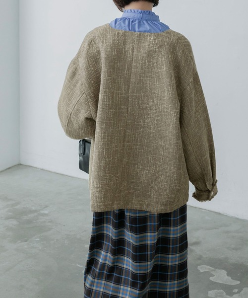 BONLECILL（ボンルシール）の「ツイードフリンジノーカラージャケット（ノーカラージャケット・レディース・ブラック/ベージュ/ネイビー/ピンク・FREE）」の11枚目の写真