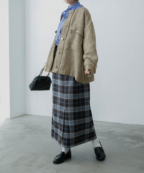 BONLECILL（ボンルシール）の「ツイードフリンジノーカラージャケット（ノーカラージャケット・レディース・ブラック/ベージュ/ネイビー/ピンク・FREE）」の12枚目の写真