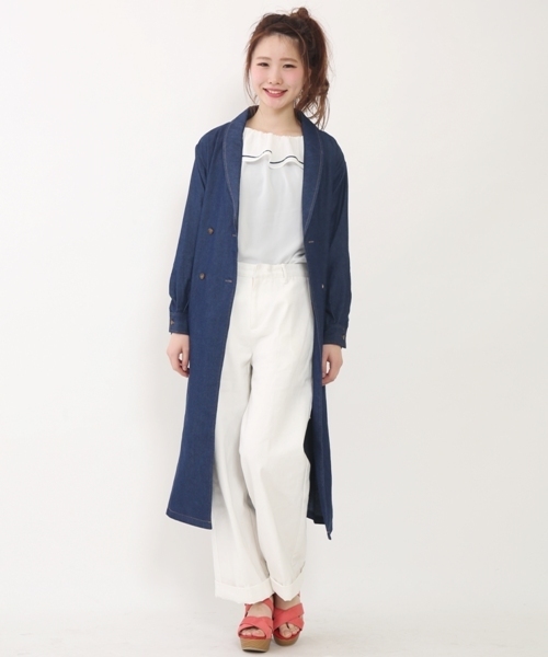 one after another NICE CLAUP(ワンアフターアナザーナイスクラップ)の「【mina4月号掲載 ナイスクラップ】ロングチェスターコート(チェスターコート・レディース・ネイビー/オフホワイト/ブルー・FREE)」の3枚目の写真