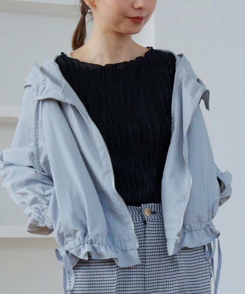 flower(フラワー)の「プリーツシアートップ(Tシャツ/カットソー・レディース・アイボリー/ベージュ/ブルー/ブラック・FREE)」の1枚目の写真