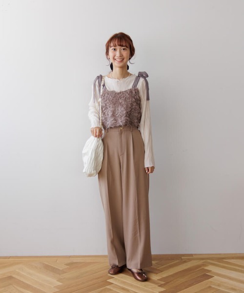 Tシャツ・カットソー DRYROSE FLOWER LAYERED TOP プリーツシアートップ(Tシャツ/カットソー)|flower(フラワー