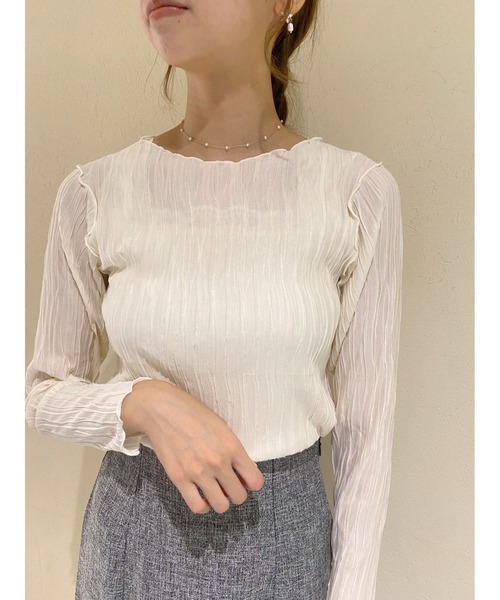 flower(フラワー)の「プリーツシアートップ(Tシャツ/カットソー・レディース・アイボリー/ベージュ/ブルー/ブラック・FREE)」の16枚目の写真