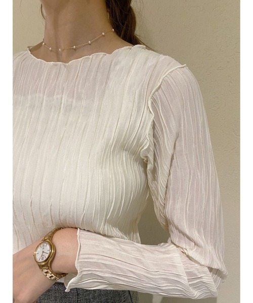 flower(フラワー)の「プリーツシアートップ(Tシャツ/カットソー・レディース・アイボリー/ベージュ/ブルー/ブラック・FREE)」の17枚目の写真