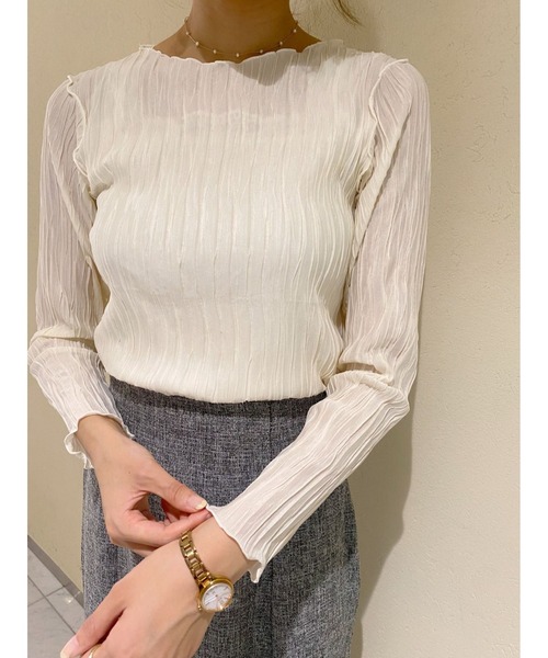 flower(フラワー)の「プリーツシアートップ(Tシャツ/カットソー・レディース・アイボリー/ベージュ/ブルー/ブラック・FREE)」の18枚目の写真