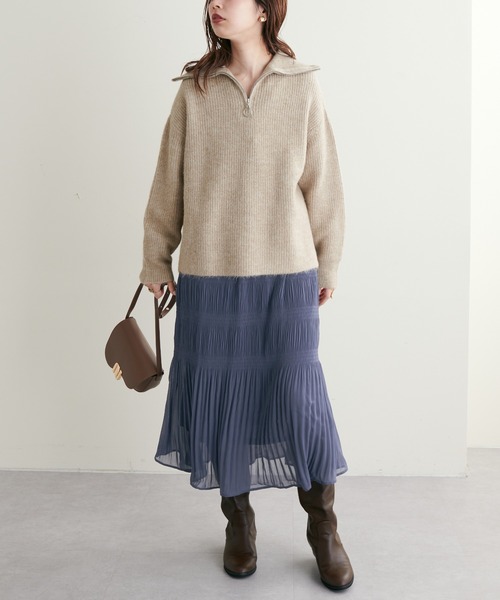 natural couture(ナチュラルクチュール)の「WEB限定カラー/2022AWアイテム/繊細なプリーツ使いが大人上品な1枚◎ マジョリカプリーツパール釦ワンピース(ワンピース・レディース・ブルー/その他2/ブラック/ピンク/その他1/ベージュ/その他3・FREE)」の22枚目の写真