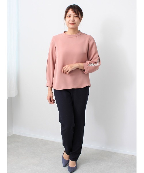 fleur by mint breeze(フルールバイミントブリーズ)の「【M~5L 大きいサイズ】レース使い モックネック風 クラシカル ブラウス(シャツ/ブラウス・レディース・ライトグレー/ピンク/ネイビー・M/L/LL/3L/4L/5L)」の16枚目の写真