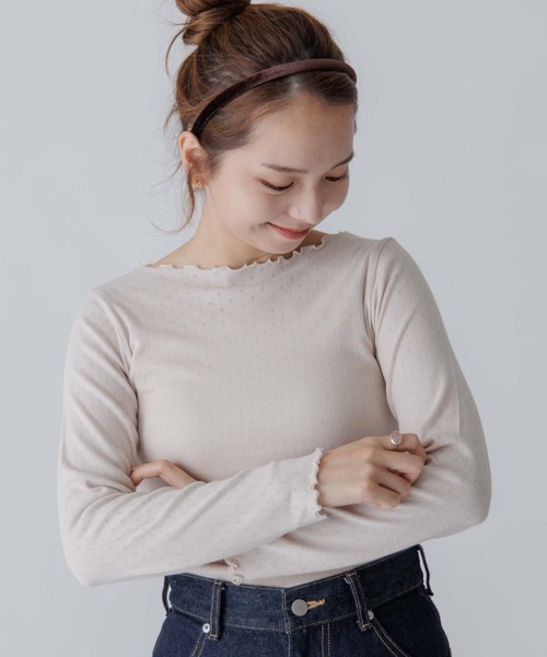 flower(フラワー)の「レースメロウトップ(Tシャツ/カットソー・レディース・ベージュ/ブルー/ホワイト・FREE)」の1枚目の写真