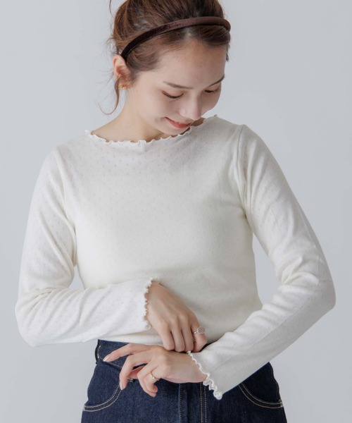 flower(フラワー)の「レースメロウトップ(Tシャツ/カットソー・レディース・ベージュ/ブルー/ホワイト・FREE)」の2枚目の写真